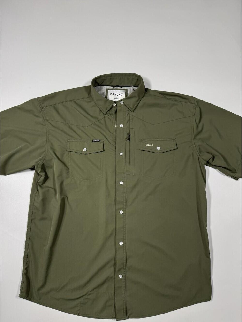 Poncho Outdoors Short Sleeve Fishing Shirt Olive Green Men Large